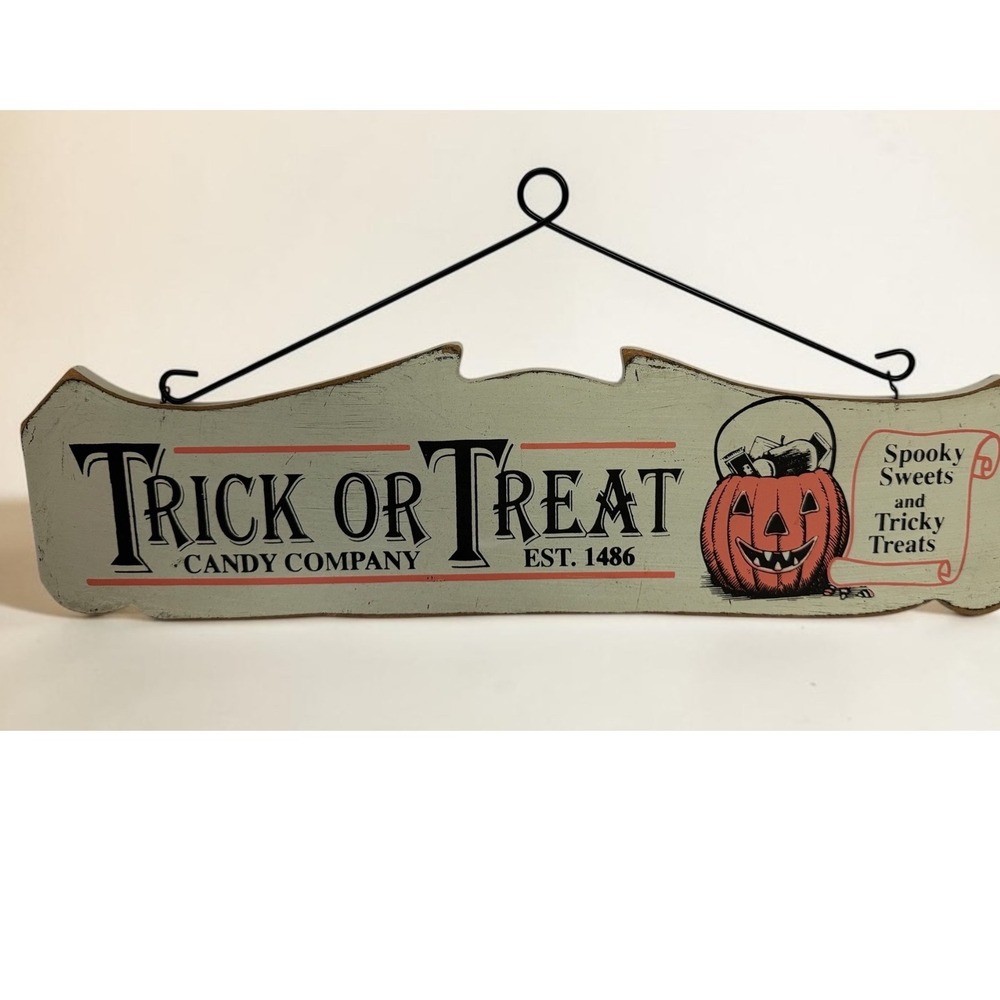 Vintage Style Trick or Treat Candy Company Wooden Halloween Sign Wall Decor